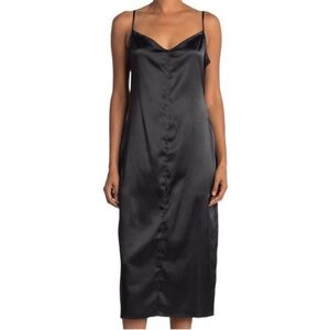 Satin Slip Midi Dress in Black